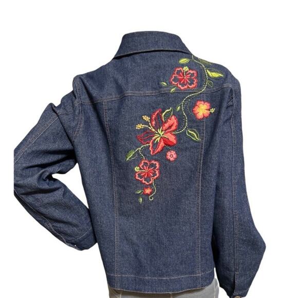 GW Jeans Company Vintage Floral Embroidery Jean Jacket Size Medium - Picture 3 of 4